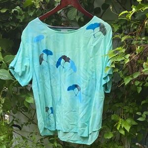Dharma Trading Co Ginko Leaf Blouse Shirt Aqua Sz XL